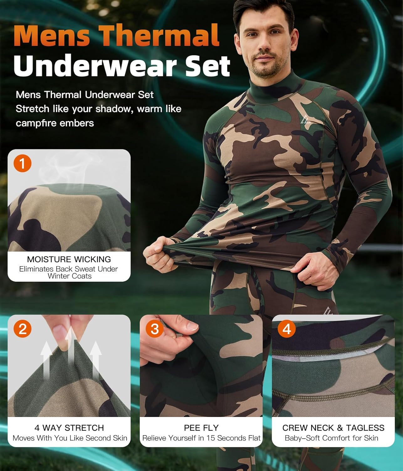 CL convallaria Thermal Underwear Long Johns Set Mens Winter Gift Hunting Gear Sport Base Layer Bottom Top - Colors A