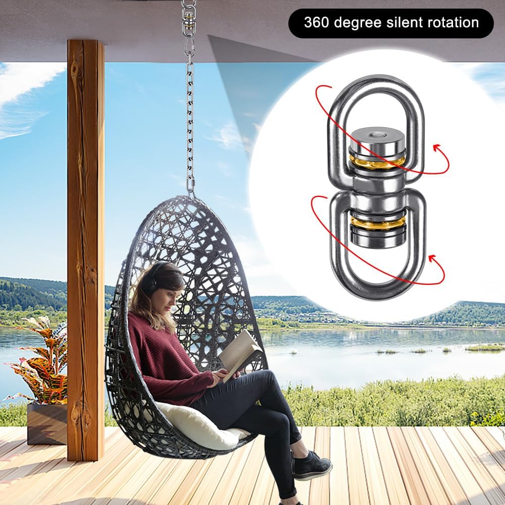 SELEWARE Silent Bearing Swing Swivel, 360° Rotational Device Hanging Accessory with Removeable Buckle for Tree Swing, Hammock Chair, Climbing Rope, Yoga, Kids Swing Swivel 1200LB Capacity, 2 Pack