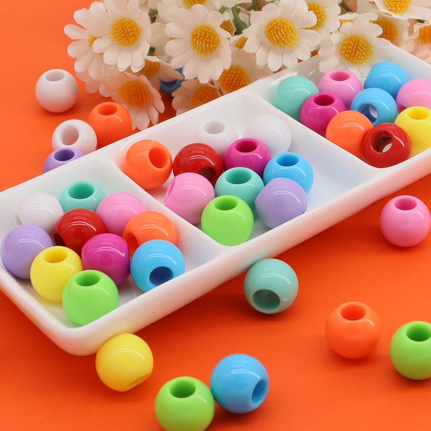 160pcs 12mm Plastics Acrylic Beads Mix 10 Color Large Hole Hair Beads(Hole:5.5mm)