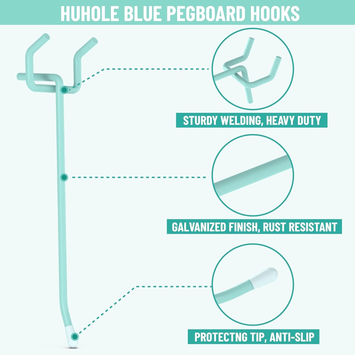 HUHOLE 50-Pack Pink Pegboard Hooks 2 Inch, Decorative Metal Peg Board Hangers with Rubber Safety Tips, Fits 1/8" & 1/4" Boards, Heavy Duty Organizer for Craft Room, Nursery, Garage & Retail Display