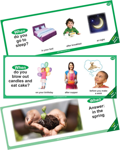 Super Duper Publications | WH Questions Skill Strips® Photo Cards | Educational Learning Resource for Children | Practice Expressive and Receptive Language Skills