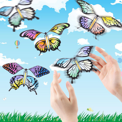 Seenelling 44 Pcs Flying Butterfly Craft Kit with 32 Wind up Butterflies and 12 Color Pens People Painting White Paper Butterflies DIY Toy for Party Game School Activity Birthday Gift (Style 3)