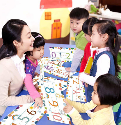 12 Pcs Alphabet Bulletin Board Strips Alphabet and Number Lines ABC Rainbow Themed Alphabet Poster for Preschool Kindergarten Bedroom Playroom Classroom Wall Decoration