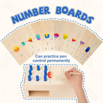 Wooden Montessori Toddler Counting Peg Board Box - Numbers & Math Toys for 1-3 Year Olds