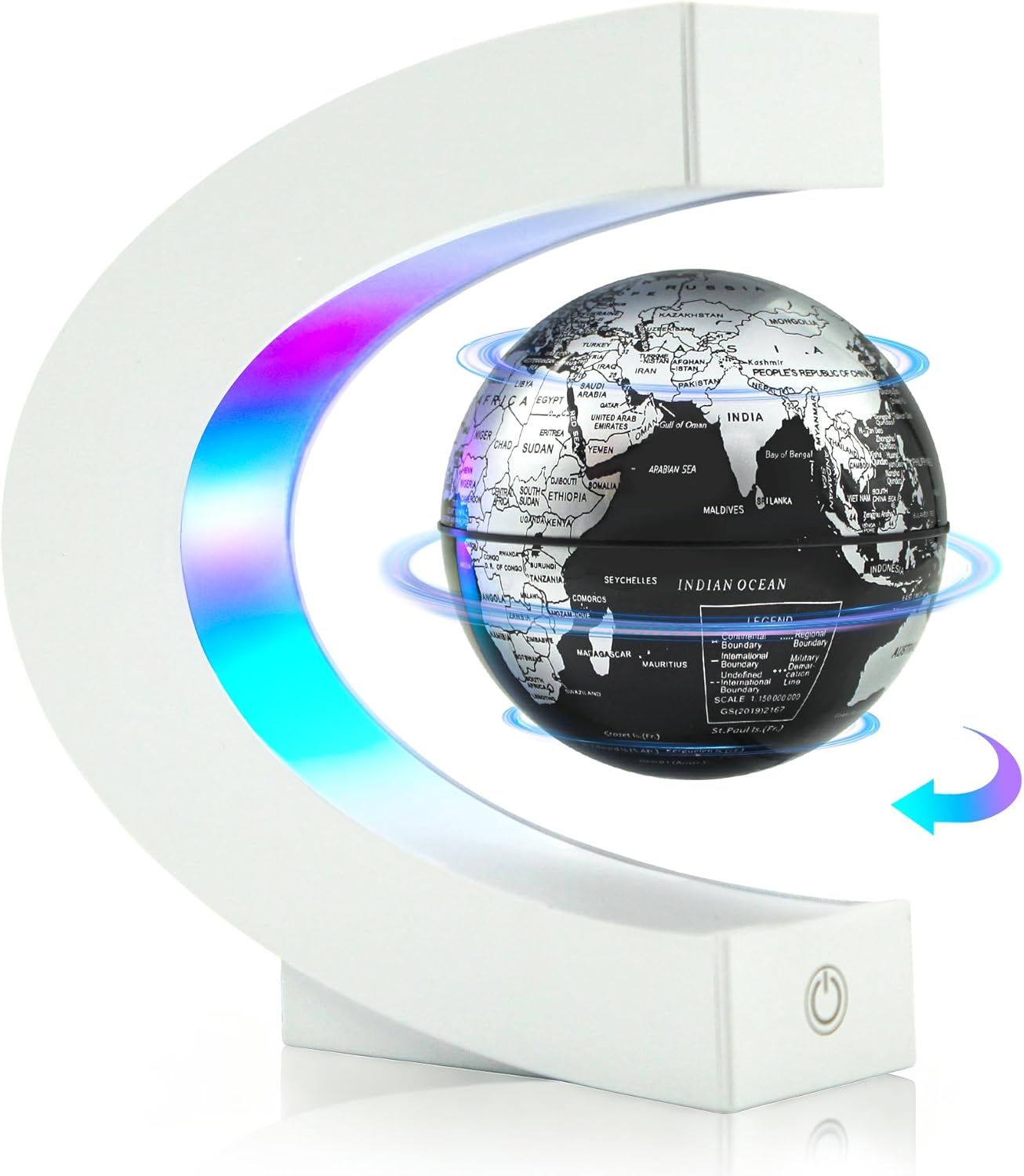 Flagest Magnetic Levitation Floating Globe, Levitating C Shape Globe with LED Lights for Education Home Office Desk Bookshelf Decor, Holiday Anniversary Creative Gift(3.3 Inches)