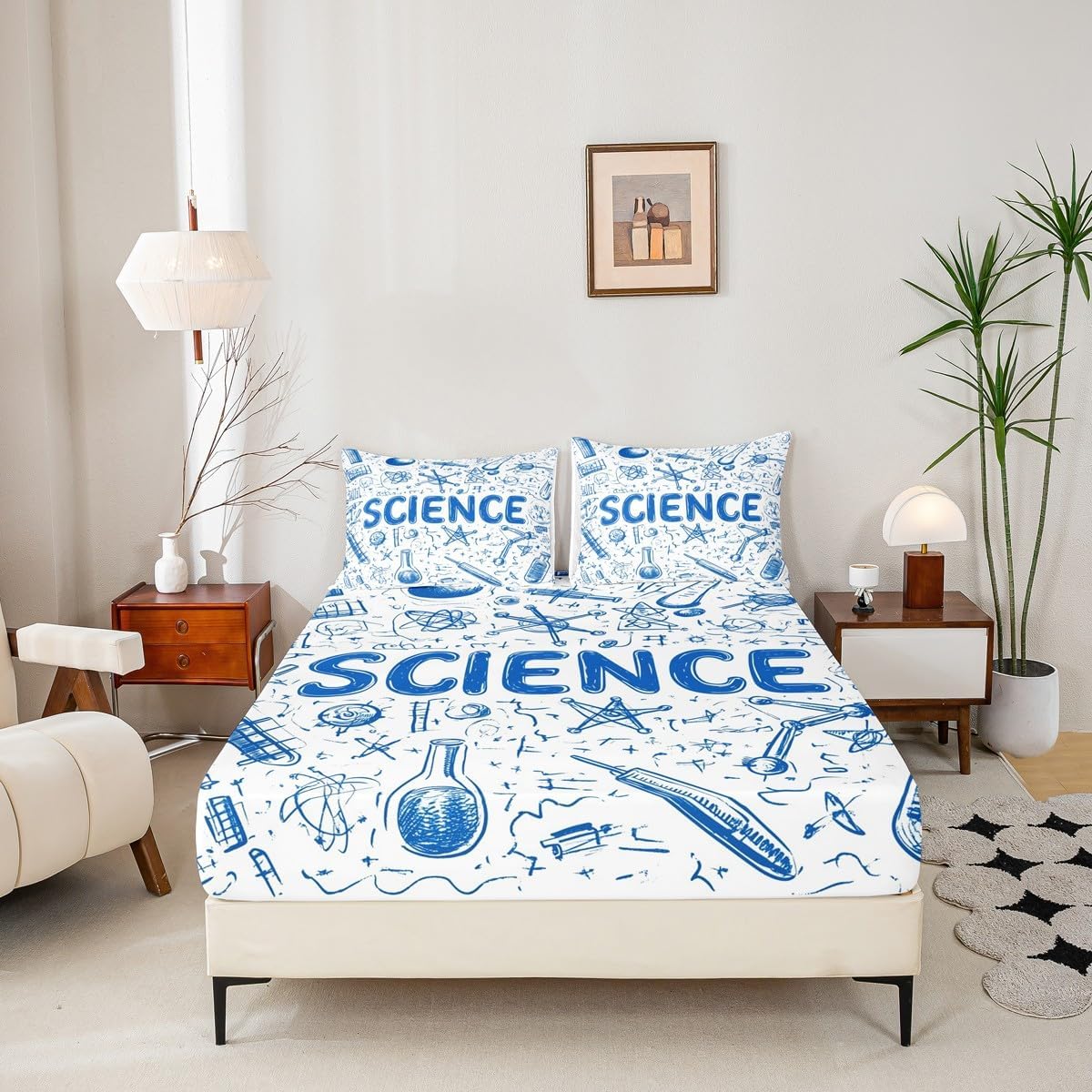 Chemistry Bed Sheets for Kids Teens Girls Boys,Chemical Experiment Fitted Sheet Twin,Science Themed Sheets for Math Lovers,Chemistry Lab Bedding Set,White and Black