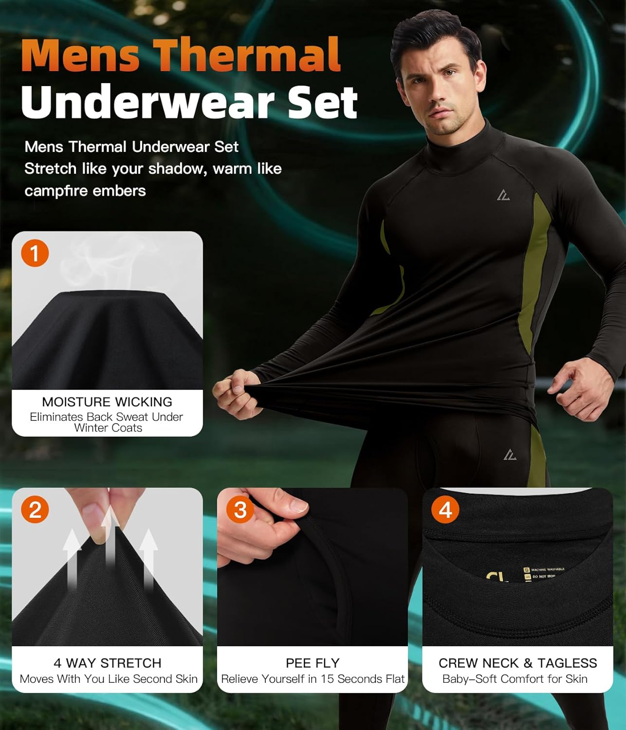 CL convallaria Thermal Underwear Long Johns Set Mens Winter Gift Hunting Gear Sport Base Layer Bottom Top - Colors B