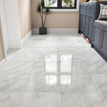 Wallercity White Marble Peel and Stick Vinyl Floor Tiles 6-Pack 12x12 Inches Self Adhesive Waterproof Flooring Planks for Bathroom Kitchen Bedrooms Stick on Floor Tiles Laminate Sheets Vinyl Flooring
