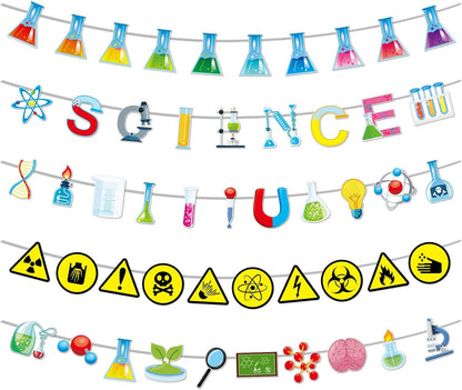 gisgfim 5 Pieces Science Banners Science Classroom Decor Chemistry Lab Banner Party Decorations for Home School Classroom Scientist Birthday Party Supplies