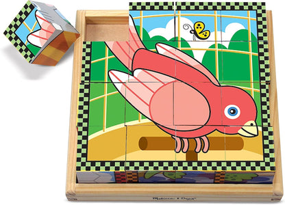 Melissa & Doug Pets Wooden Cube Puzzle With Storage Tray (16 pcs)