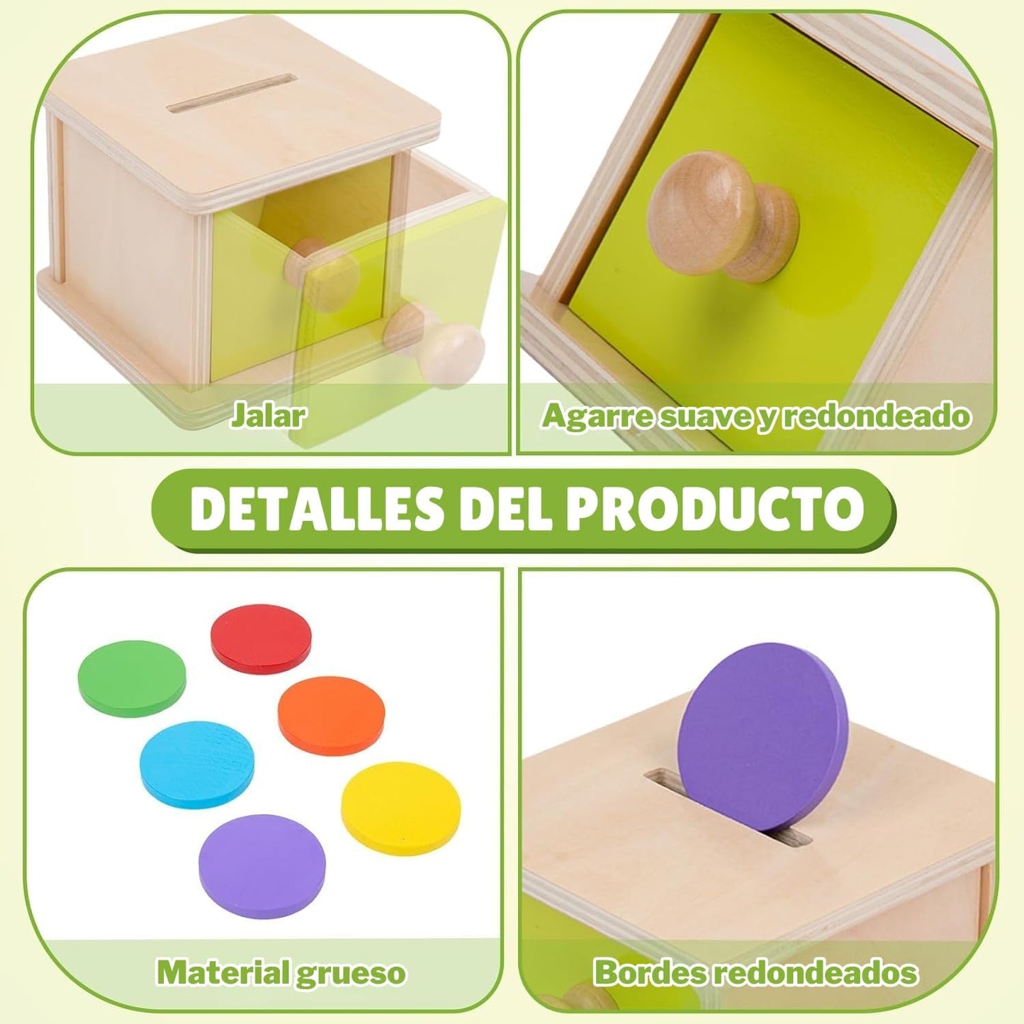 Adena Montessori Coin Box -Natural Wood Double-Sided Object Permanence Box Toy for 1-Year-Old Babies, Wooden Montessori Developmental Toy for 6-12 Month, Early Learning Gift
