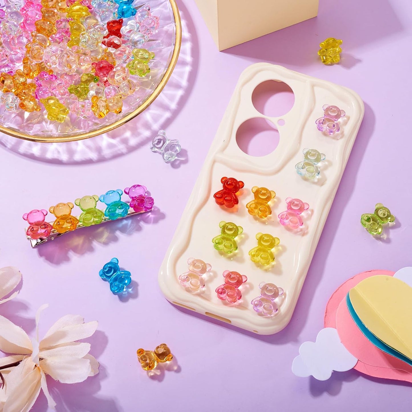 Kissitty 100Pcs Clear Acrylic Bear Beads Cute Bears Loose Beads Bulk Transparent Gummy Bear Spacer Bead Counting Bears for Bracelet Adults Necklace Earring Crafts Bag Key Chain DIY Jewelry Making