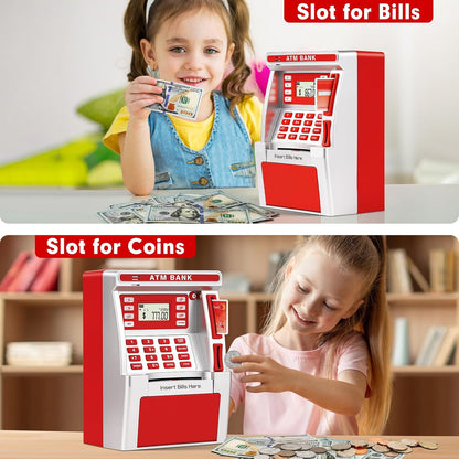 BAODLON Piggy Bank for Kids, ATM Machine Bank for Real Money with Debit Card, Bill Feeder, Coin Recognition, Balance Calculator, Electronic Savings Safe Box, Cool Stuff Toys Gifts for Teen Boys Girls