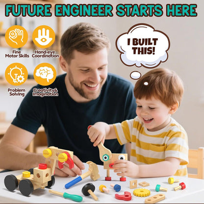 Lehoo Castle Kids Tool Set with Toolbox, Wooden Toys for 3 4 5 Years Old Boy Birthday Gift, Construction Play Tools, STEM Learning Toys for Preschooler, Pretend Play Gifts for Christmas