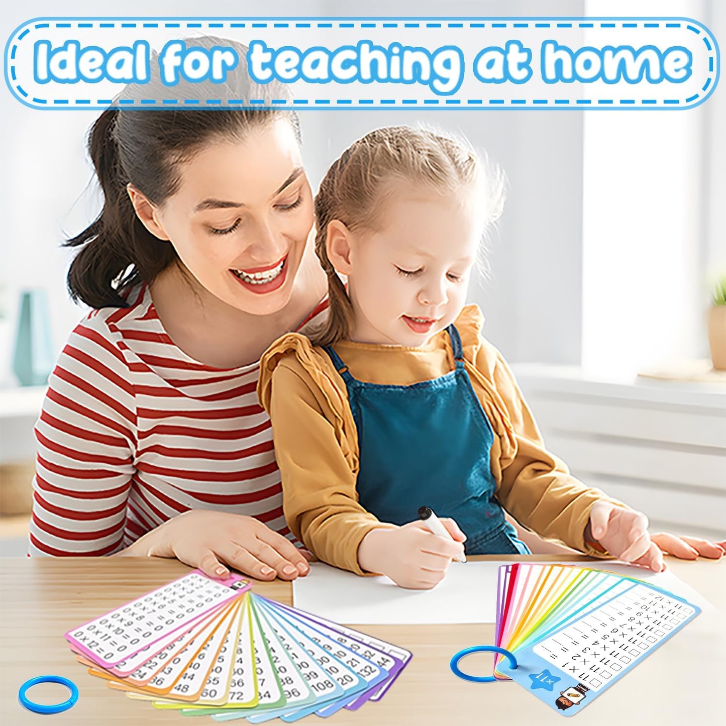Multiplication Flash Cards 0-12, 15PCS Times Table Flash Cards Chart, with Dry Erase Markers Sorting Ring, 1st, 2nd, 3rd Grades Educational Math Multiplication Game for Kids Classroom Home