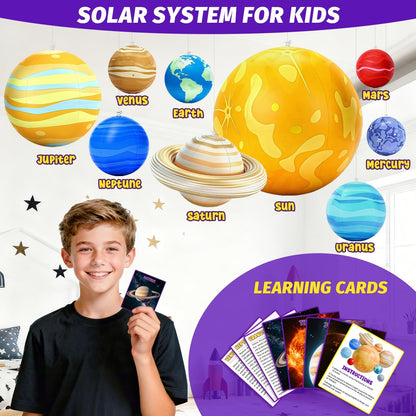 Inflatable Solar System Planets for Kids – 9 Giant Hanging Solar System Model Planets Hanging from Ceiling Classroom Space Theme Party Decorations, Astronomy Gifts for Ages 5-7, 6-8, 8-12