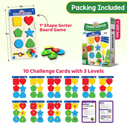 Smartivity Shape Sorter Learning Kit for Kids | 12 Shape Pieces, 10 Challenge Cards | Teaches Colour Recognition, Counting, Emotions | STEM Educational Toy for Boys & Girls (2+ Years)
