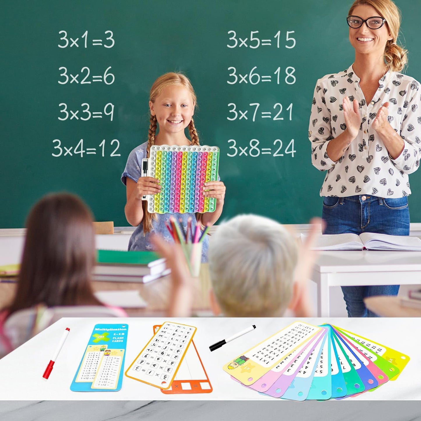 Multiplication Flash Cards + Pop Fidget Multiplication Chart, Times Table Educational Flashcard 3rd Grade, 4th, 5th, 6th Grade