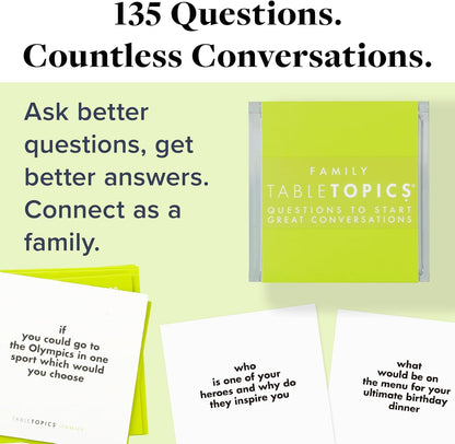 TableTopics Family Conversation Cards for Kids & Parents with 135 Questions for Fun & Connection at Dinnertime, Game Night, & Classrooms