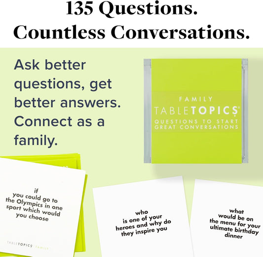 TableTopics Family Conversation Cards for Kids & Parents with 135 Questions for Fun & Connection at Dinnertime, Game Night, & Classrooms