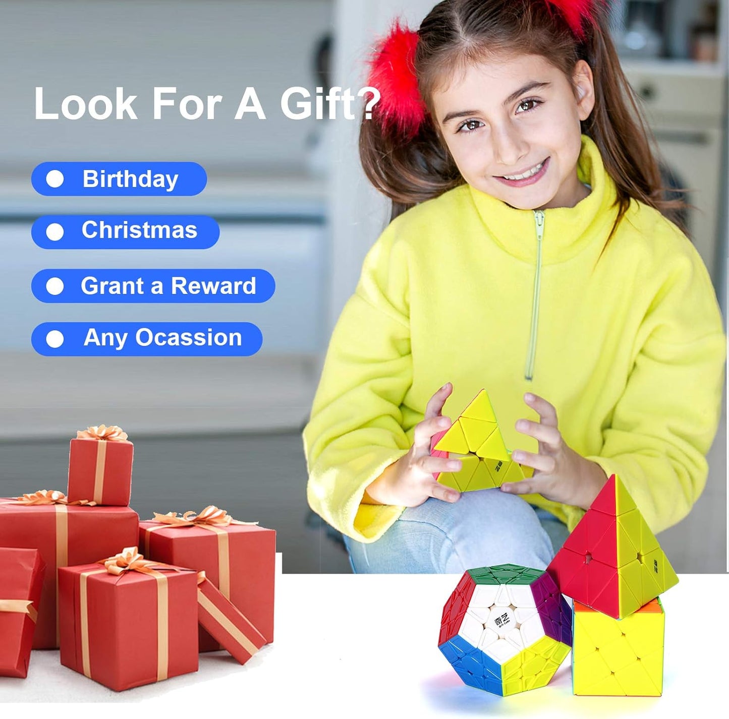Roxenda Speed Cube Set, Speed Cube Pack of 2x2 3x3 4x4 5x5 Megaminx Skew Cube and Pyramid Cube Carbon Fiber Sticker Smoothly Magic Cubes Collection for Kids Teens & Adults [7 Pack]