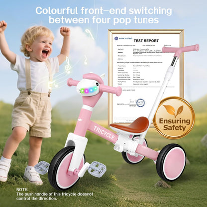 Tricycle for Toddlers 1-3 Year Olds, 5 in 1 Toddler Balance Bike 2-4 Years Old Boys Girls, Push Trike Toys with Adjustable Handle, Birthday Gifts for 2 3 4 5 Year Old Kids Bike (Blue)