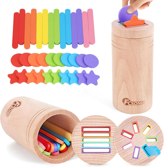 FCSONU Toddlers Montessori Toys for 1 2 3 Year Old Boys Girls, Wooden Learning Color Sorting Toys for Ages 2-4 Kids, Sensory for Toddlers 1-3, Halloween Birthday for Baby 12-18 Month Old