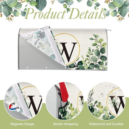Tiamon Monogrammed L Mailbox Covers Magnetic Eucalyptus Welcome Letter Box Wrap Standard Size 21x18 Inch Spring Summer Leaves Mailbox Decor Eucalyptus Letter Numbers Decoration for Outdoor Garden Yard