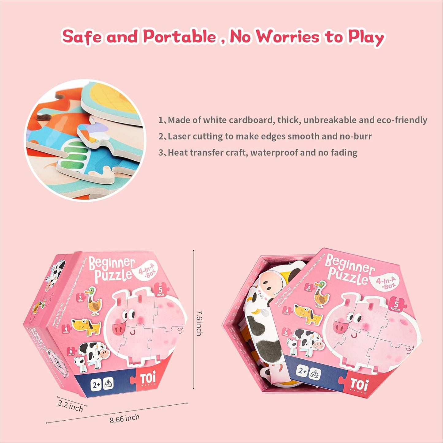 TOI Large Piece Toddler Puzzles for 2-4 Years Old, 4 Packs Beginner Puzzles for Toddlers, Kids Big Shape Preschool Learning Puzzle for Boys Girls Gift, Farm Animals