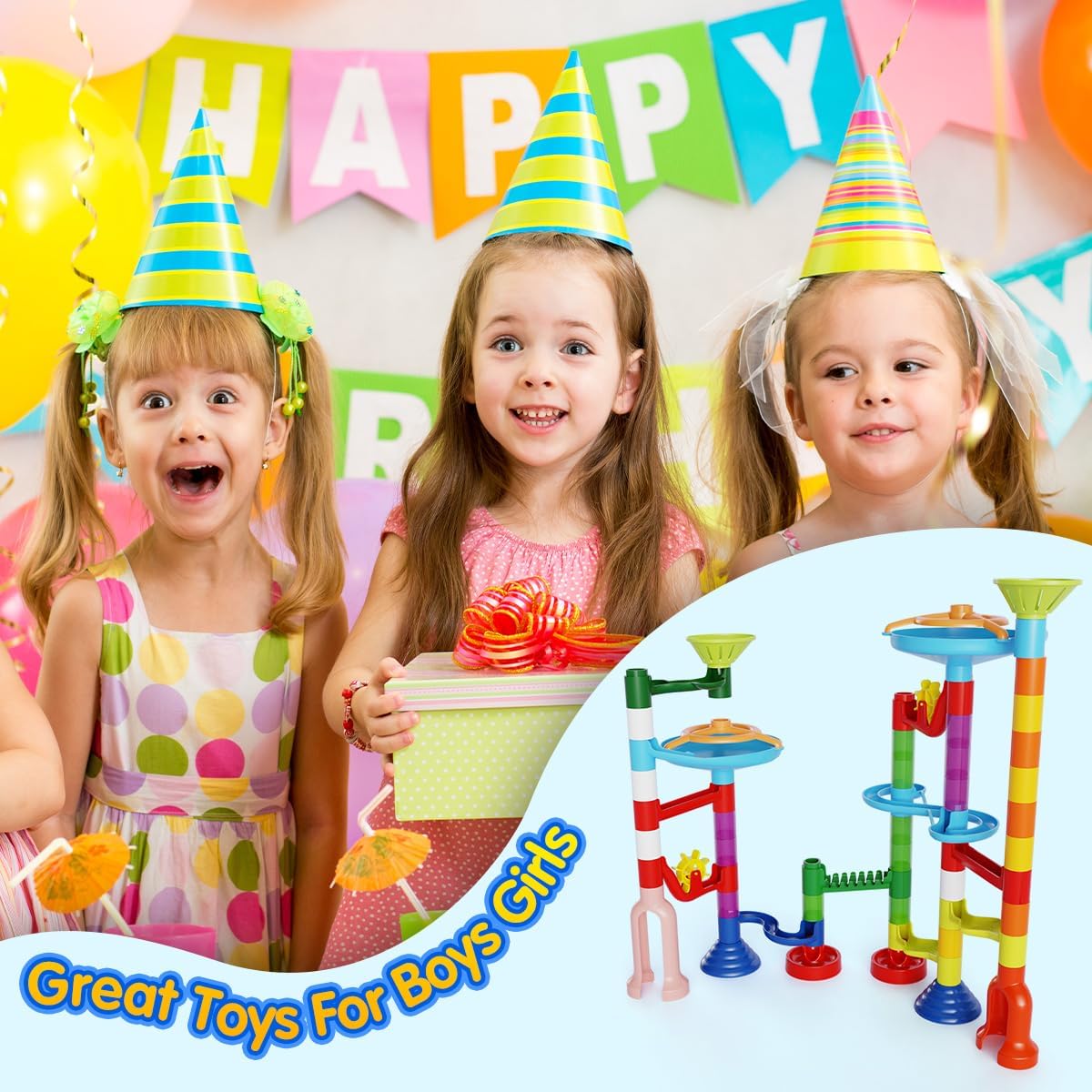 MaxTronic Marble Run Toy, 110pcs Marble Maze Kit STEM Educational Learning Toy for Kids, Mable Race Construction Railway Building Blocks with 60 Marbles Birthday Gift for Boys Girls 3-12 Years Old