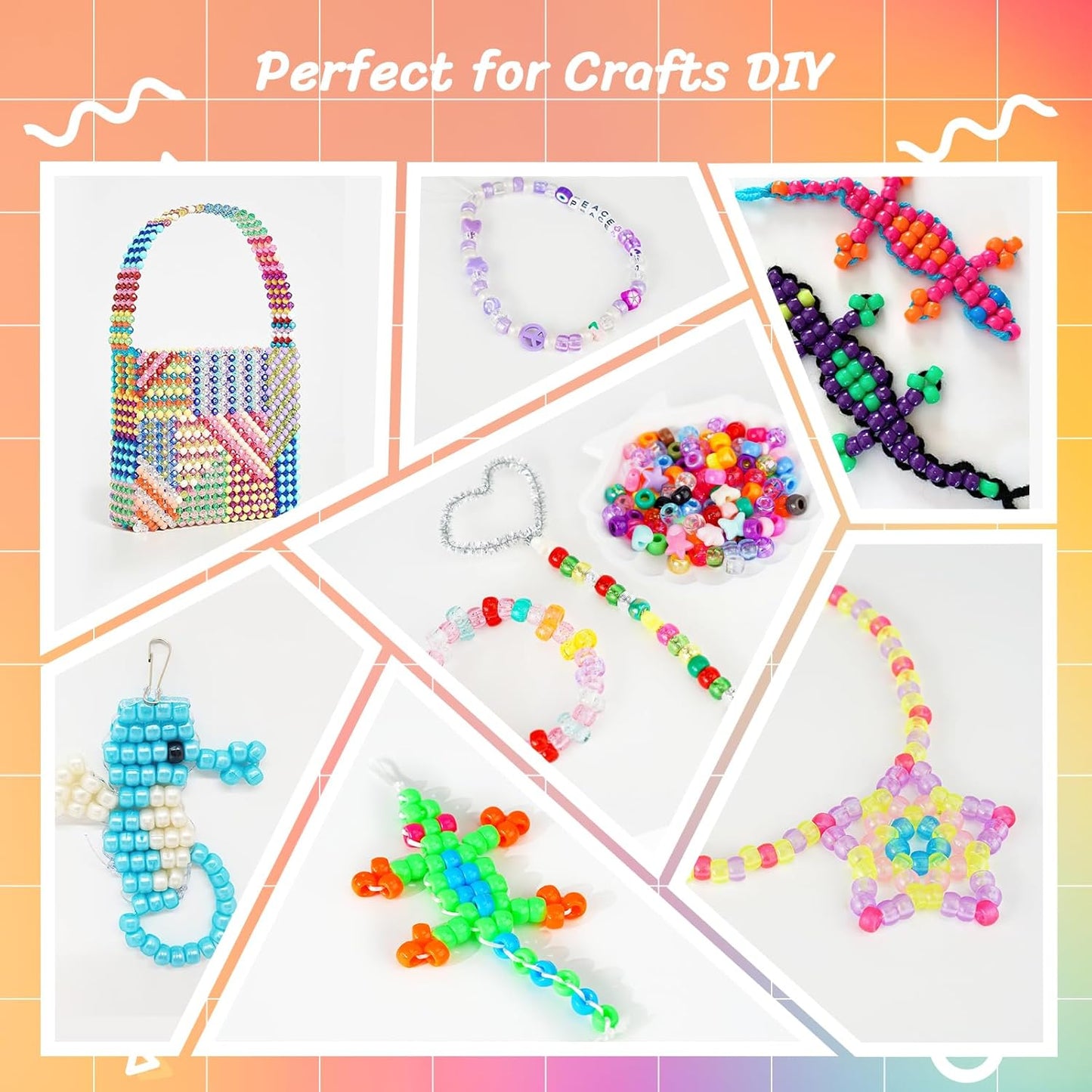 1000+pcs Glitter Pony Beads Bulk, Acrylic 9mm Large Plastic Bead for Bracelets Big Hole Hair Braids Crafts DIY Projects