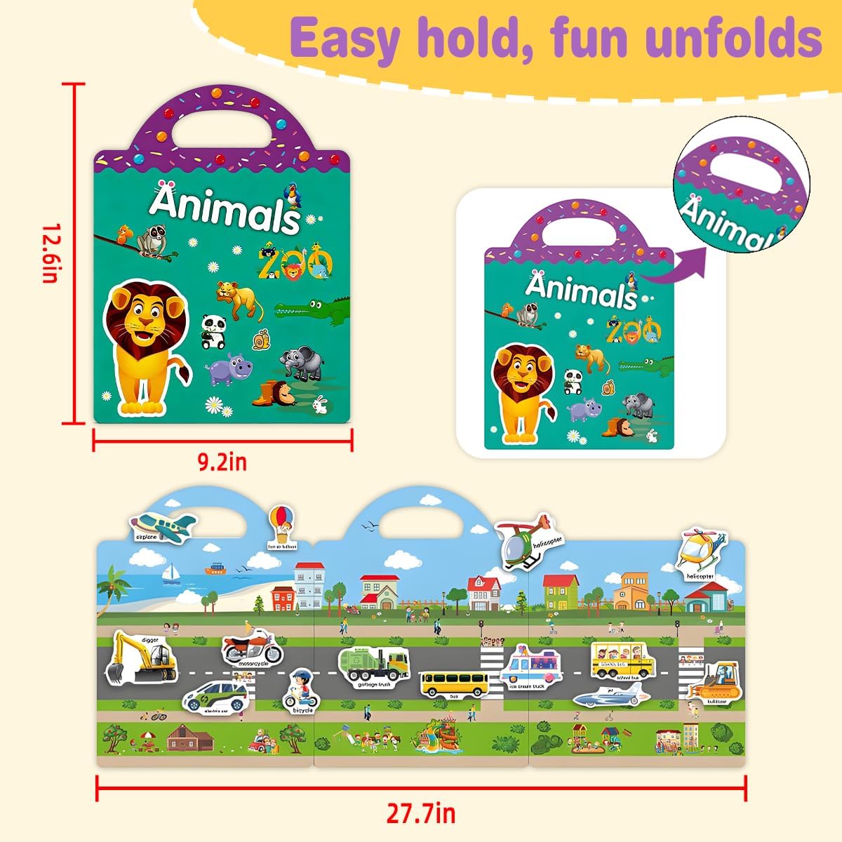 FUNCLASS 4 Pack Reusable Sticker Books for Toddlers 3,Toddler Sticker Books for Travel,Quiet Sticker Books for Kids,Kids Jelly Sticker Books with Animal,Dinosaur,Vehicles,Farm,Toddler Birthday Gifts