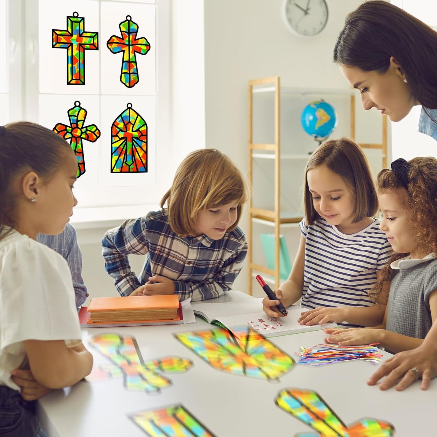 Lonfliness 32 Sets Solar System Suncatchers Crafts Kit DIY Outer Space Window Stained Glass Effect Paper Planet Home School Classroom Decoration Art Craft Creative Activity Project Gift Favor