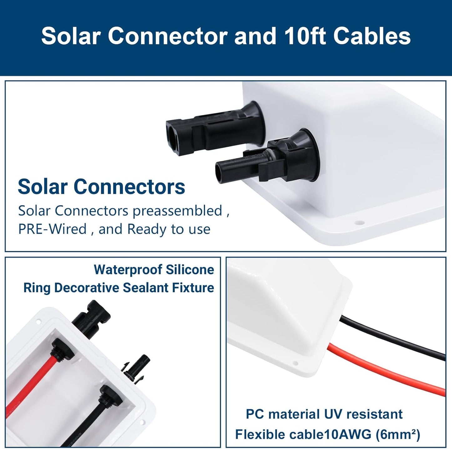 Solar Panel Mounts Bracket Set of 4pcs (White), Drill Free ABS Corner Roof Brackets Mounting Kit, Durable Solar Mount Rack Accessories for RVs, Trailers, Boats, Yachts, Vans, Carports