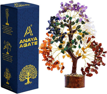 ANAYA AGATE 7 Chakra Healing Crystal Tree of Life Kit, Bracelet, Pendant, Necklace, Feng Shui Money Bonsai Tree, Positive Energy for Women, Mom, Sister and Housewarming Decoration