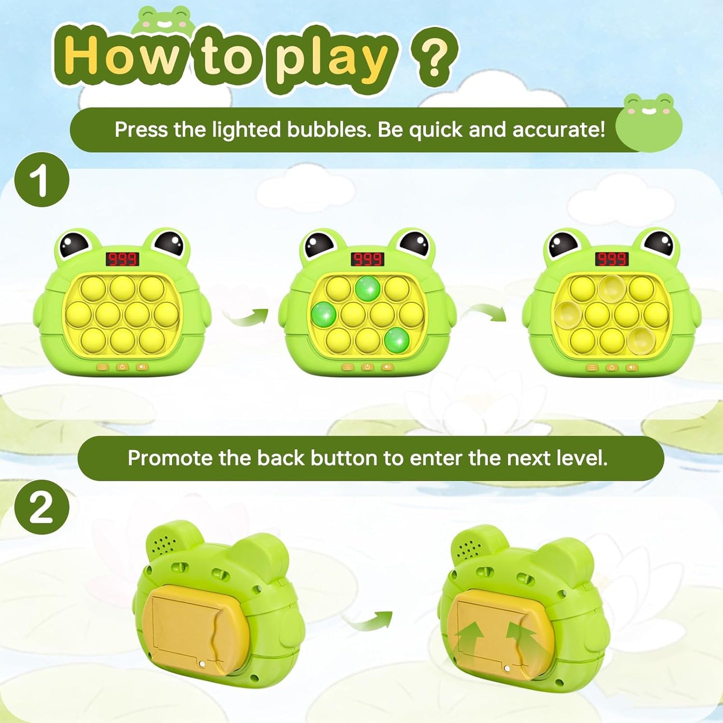 Narotood Quick Push Pop Game - Light Up Bubble Fidget Toy for Kids & Adults, Handheld Puzzle Game Sensory Toys, Great Gift for Christmas, Easter & Birthdays for Boys and Girls Ages 3-12 (Bear)