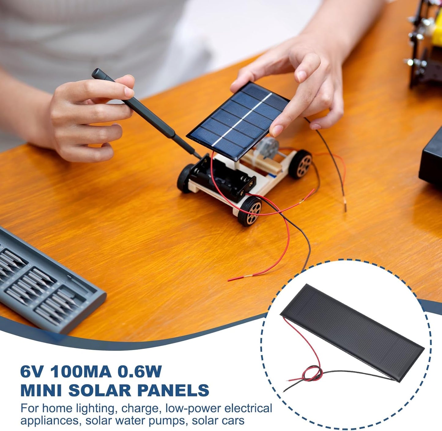 MECCANIXITY 2 Pcs 5.5V 0.44W 70mA Mini Solar Panels, Small Polycrystalline Solar Cell Panel with 2 Cable for DIY Electric Toy Materials Kits Charger, 60mm x 60mm
