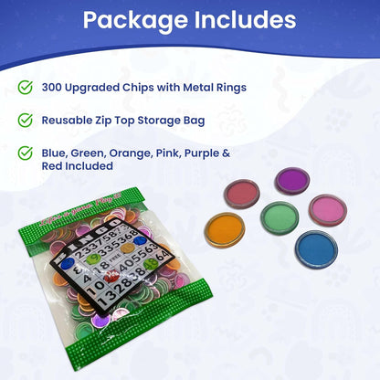 MR CHIPS Magnetic Bingo Chips with Metal Ring 3/4 Inch 300 Upgraded Pieces Red Transparent - Available in 7 Colors A Reusable Storage Bag
