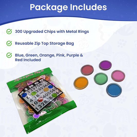 MR CHIPS Magnetic Bingo Chips with Metal Ring 3/4 Inch 300 Upgraded Pieces Red Transparent - Available in 7 Colors A Reusable Storage Bag