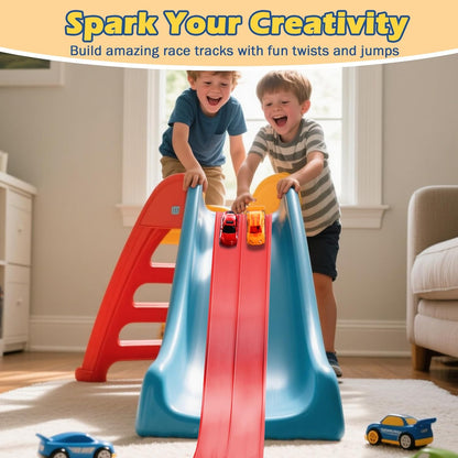 Flex Tracks 15 Ft Starter Set Flexible Race Track for Kids 3+, Flexible Car Track Race Car Ramp Track Compatible with Diecast 1/64th Cars, Portable Rolls Up Race Tracks with Strong Suction Cups