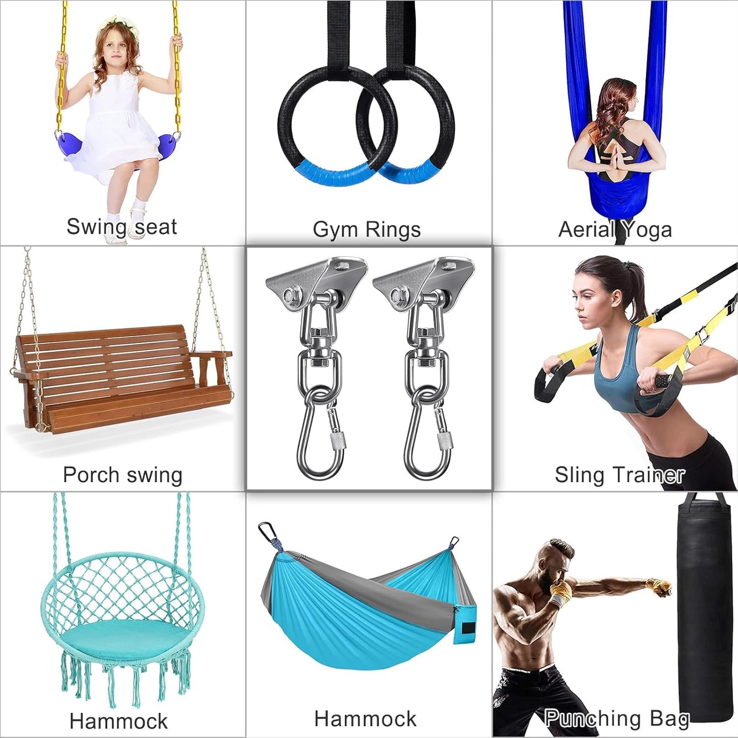 SELEWARE Anti-Squeaking Swing Hanger Stainless Steel Swing Set Hook Ceiling Mount Bracket for Hammock Chair Toddler Swing Yoga Swing Punching Bag 2 Packs