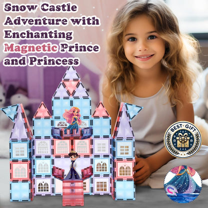 Little Pi 104pcs Frozen Princess Castle Magnetic Tiles Building Blocks - 3D Diamond Blocks, STEM Educational Toddler Toys for Pretend Play, 4 Year Old Girl Birthday Gifts Kids Ages 3 5 6 7 8 - Pink