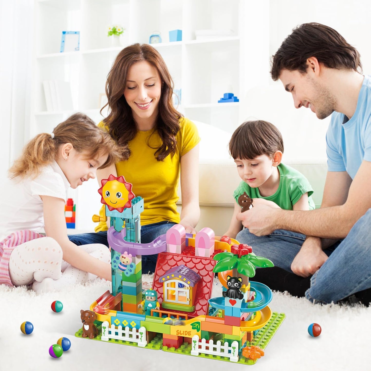 Marble Run Building Blocks Toy - 2 in 1 Compatible Blocks Models with 6 Marble Balls, Montessori Educational Race Track Building Block Set, Classic Blocks STEM Toy for Kid Boys Girls (118PCS)