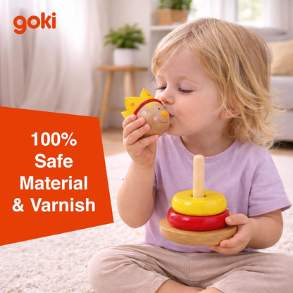 Goki Rainbow Stacking Toys for Toddlers 1–3 Little Prince | Classic 6-Piece Ring Stacker | Colorful Wooden Rainbow Stacking Rings for Fine Motor Skill Development & Early Learning Wood Toys