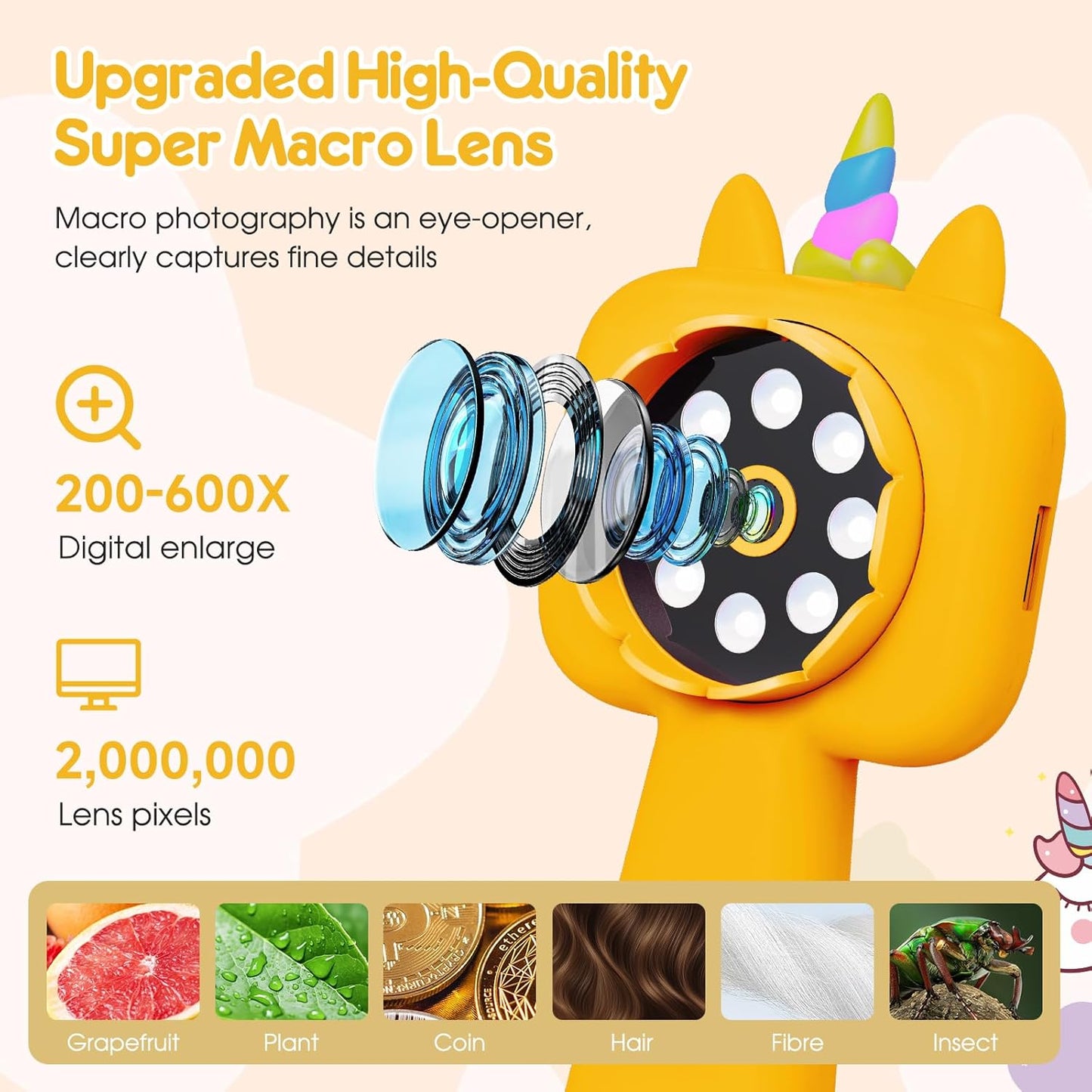 Magnify 2.4" Microscope for Kids, 600X-4800X Handheld Digital Miniscope, Portable Pocket Magnification Microscope Photo & Video | Education Toys for Age 3 4 5 6 7 8 9 10 Girls Boys