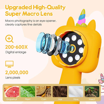 Magnify 2.4" Microscope for Kids, 600X-4800X Handheld Digital Miniscope, Portable Pocket Magnification Microscope Photo & Video | Education Toys for Age 3 4 5 6 7 8 9 10 Girls Boys