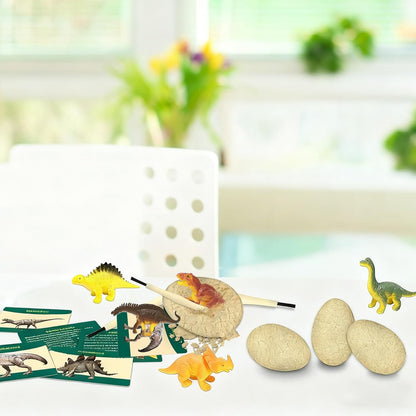 12 PCS Dinosaur Eggs Dig Kit, Dino Eggs Excavation Dig Kit with Play Mat Educational Learning Cards for Easter Eggs Science Activities Birthday Party