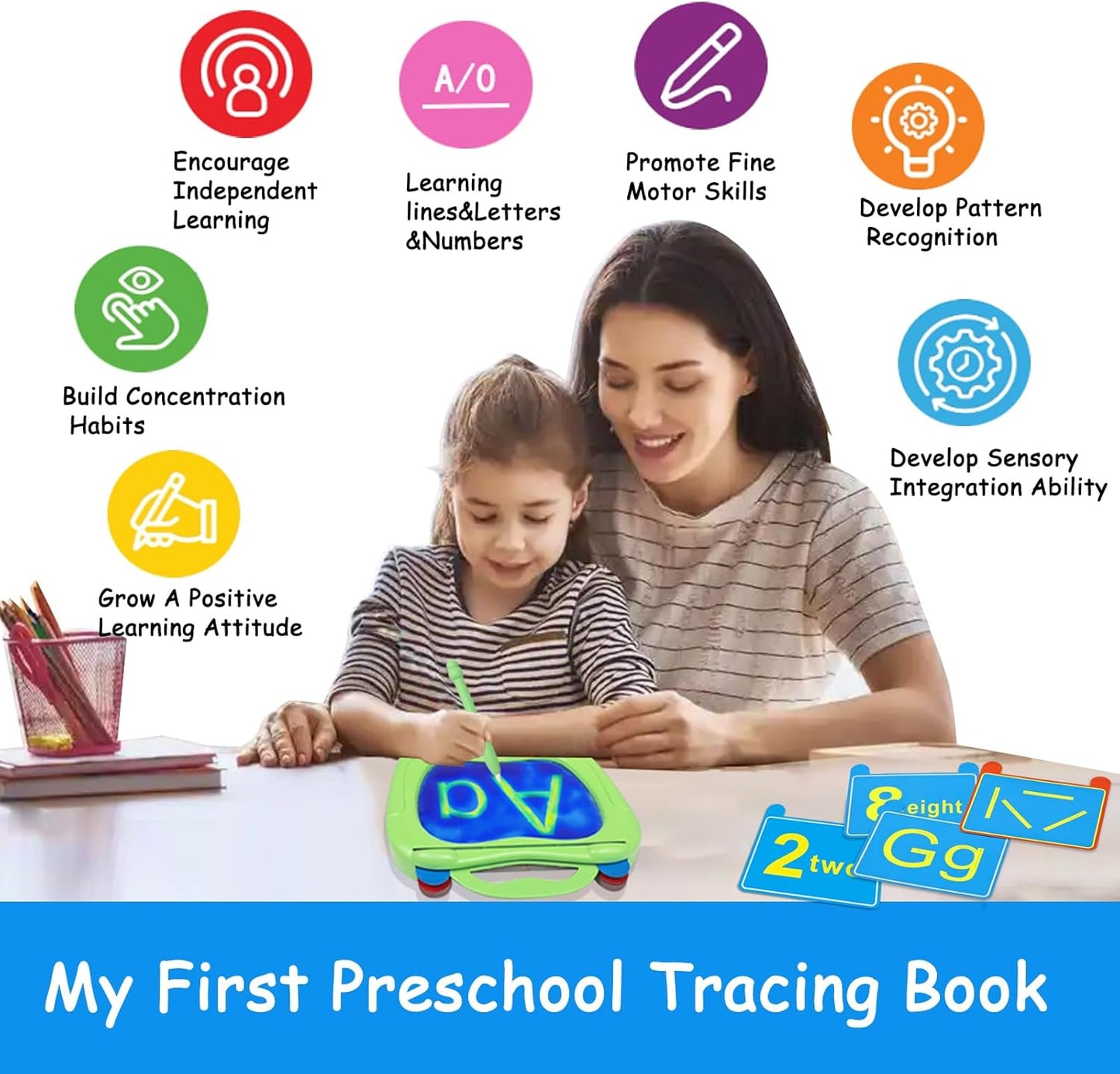 Preschool Sensory Learning Activities for Kids: Reusable Letters & Numbers Tracing Pad for Kids Ages 3-5 - ABC Handwriting Practice Sensory Toys for Preschool Kindergarten Toddlers 3 4 5 Years Old