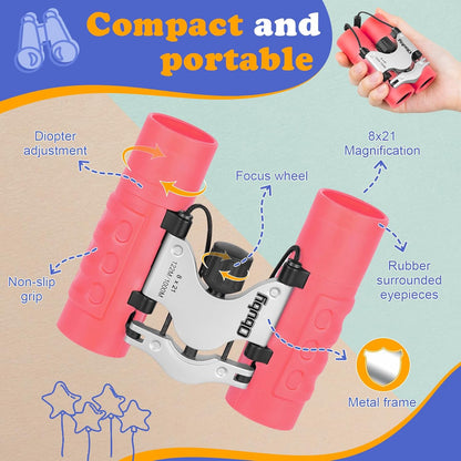 Real Binoculars for Kids Gifts for 3-12 Years Boys Girls 8x21 High-Resolution Optics Compact Toy Binocular for Bird Watching,Travel, Camping