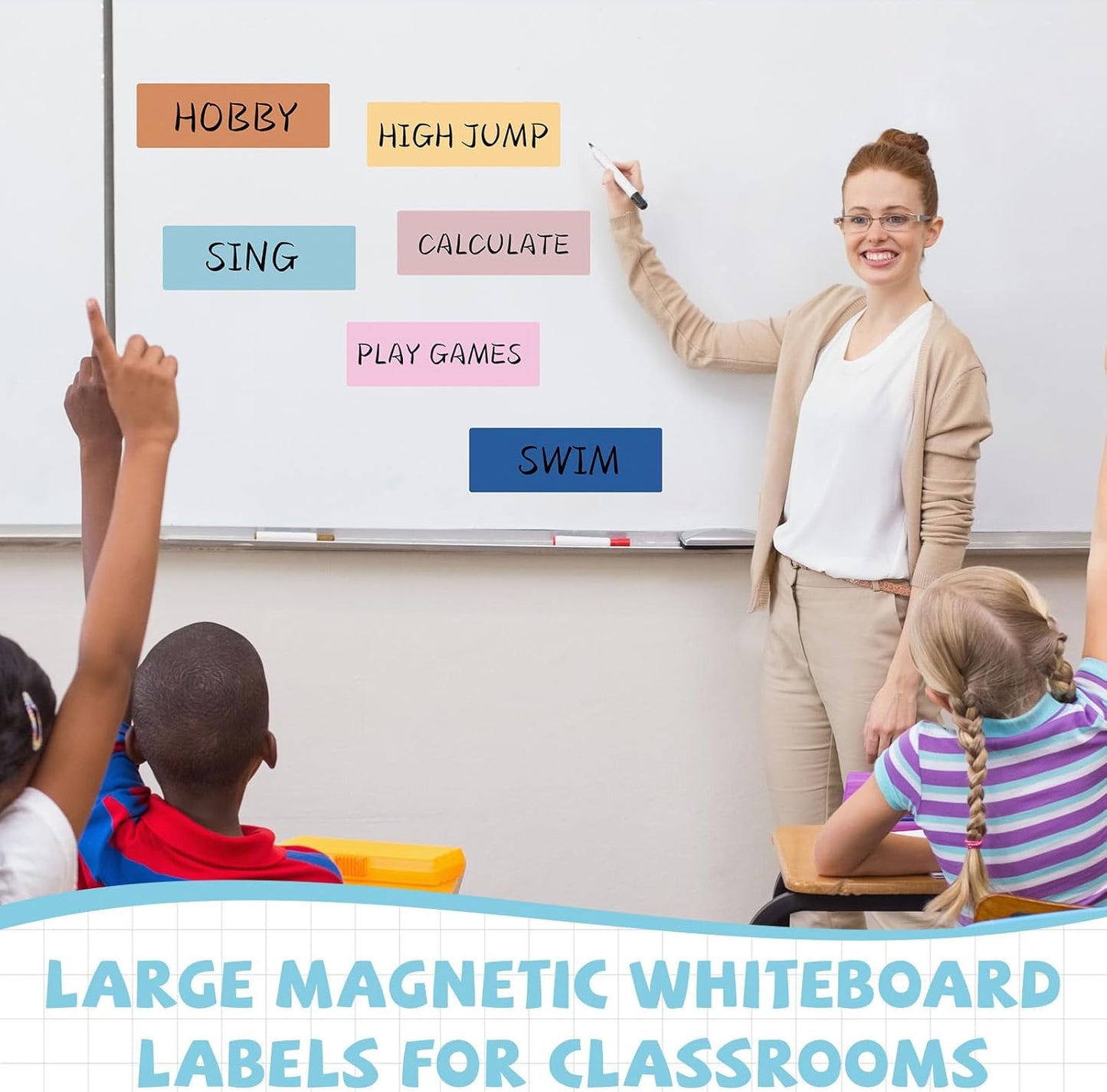 Janlaugh 12 Pcs Large Magnetic Dry Erase Labels for Classroom, 12 x 4 Inch Rectangle Magnetic Name Plates Label Flexible Magnet Stickers for Whiteboards Refrigerator(Rainbow Color,Style 1)